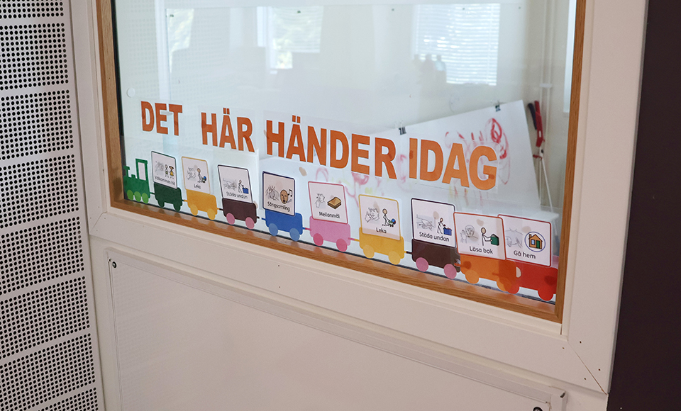 Ett tåg med bildstöd som beskriver vad som händer under dagen på öppna förskolan.