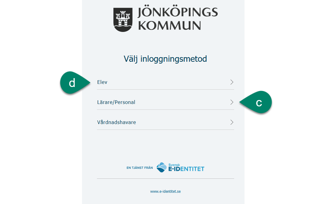 Klicka på Lärare/Personal eller Elev