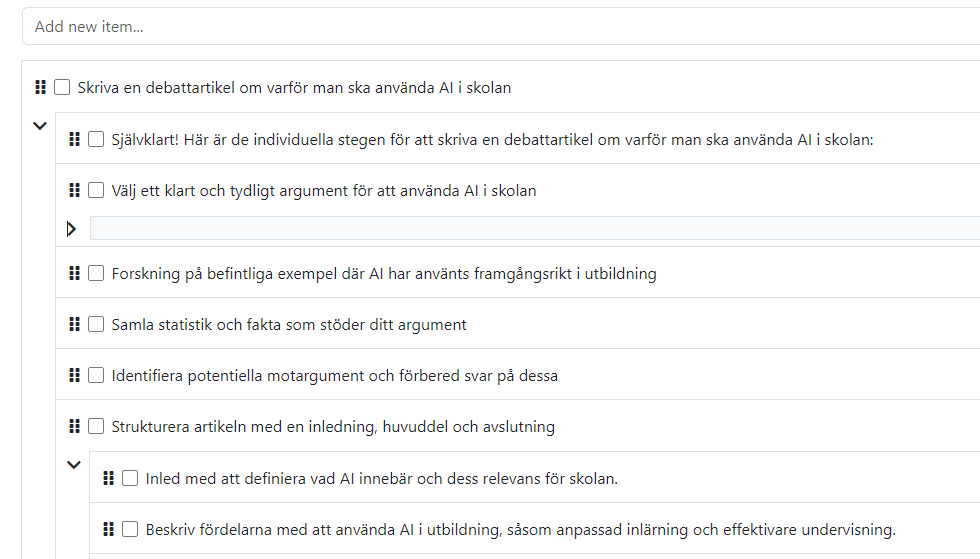 Bilden visar en skärmdump på tjänsten Goblin Tools