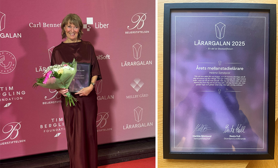 Närbild på Helana som håller i sitt diplom samt diplomet.