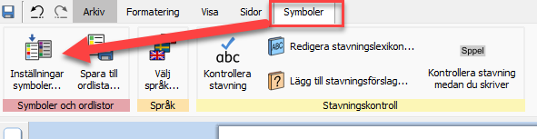 Klicka på fliken Symboler och sedan Inställningar symboler