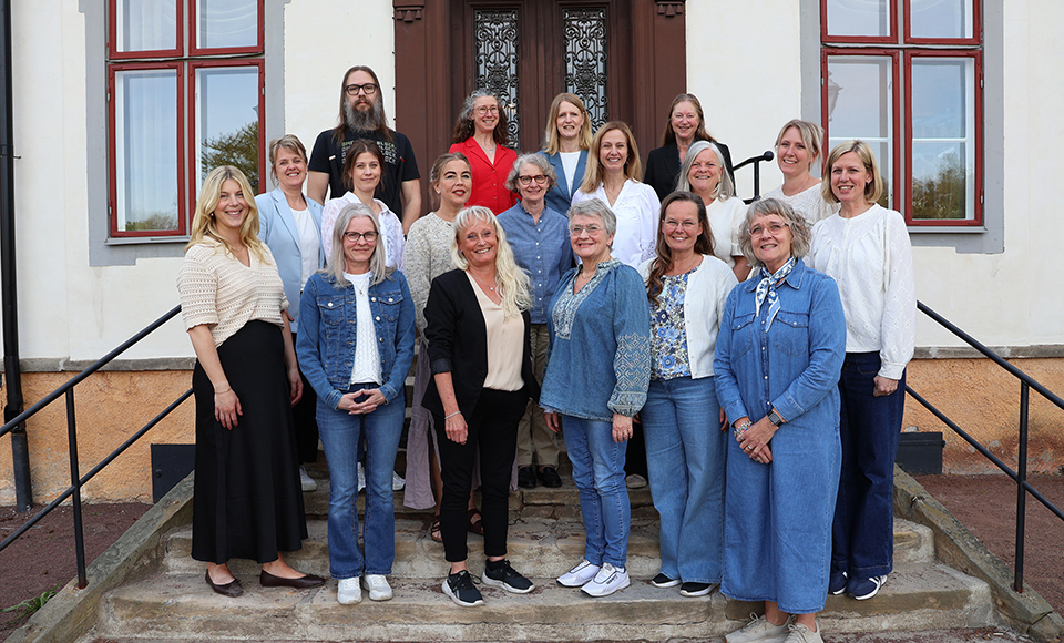 Gruppbild. Deltagarna i utbildning kring särskild begåvning står tillsammans i en trappa.