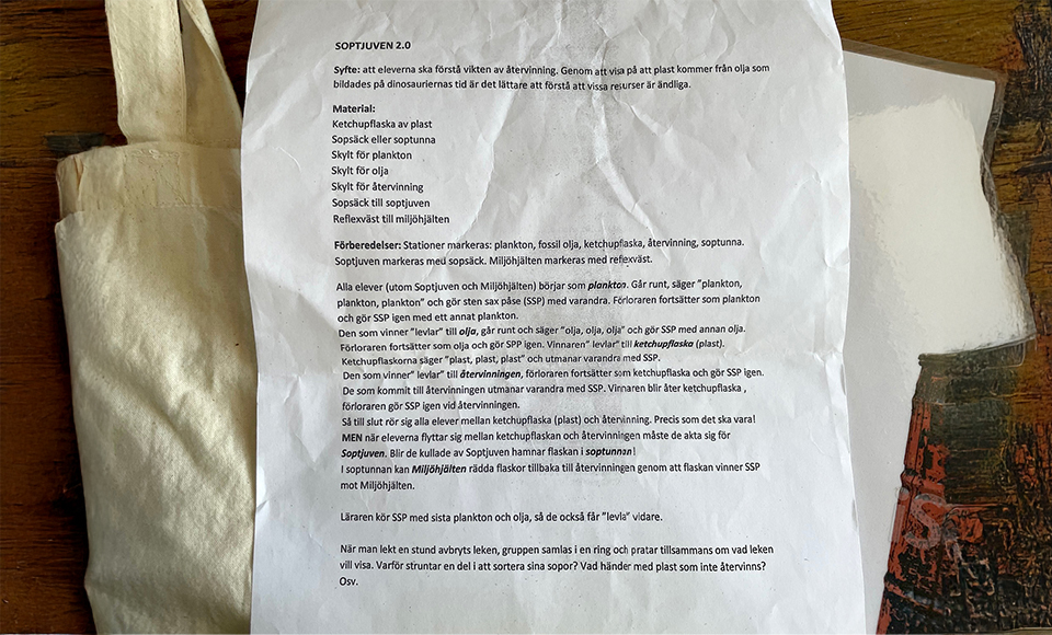 Dokument med beskrivning av övningen Soptjuven.