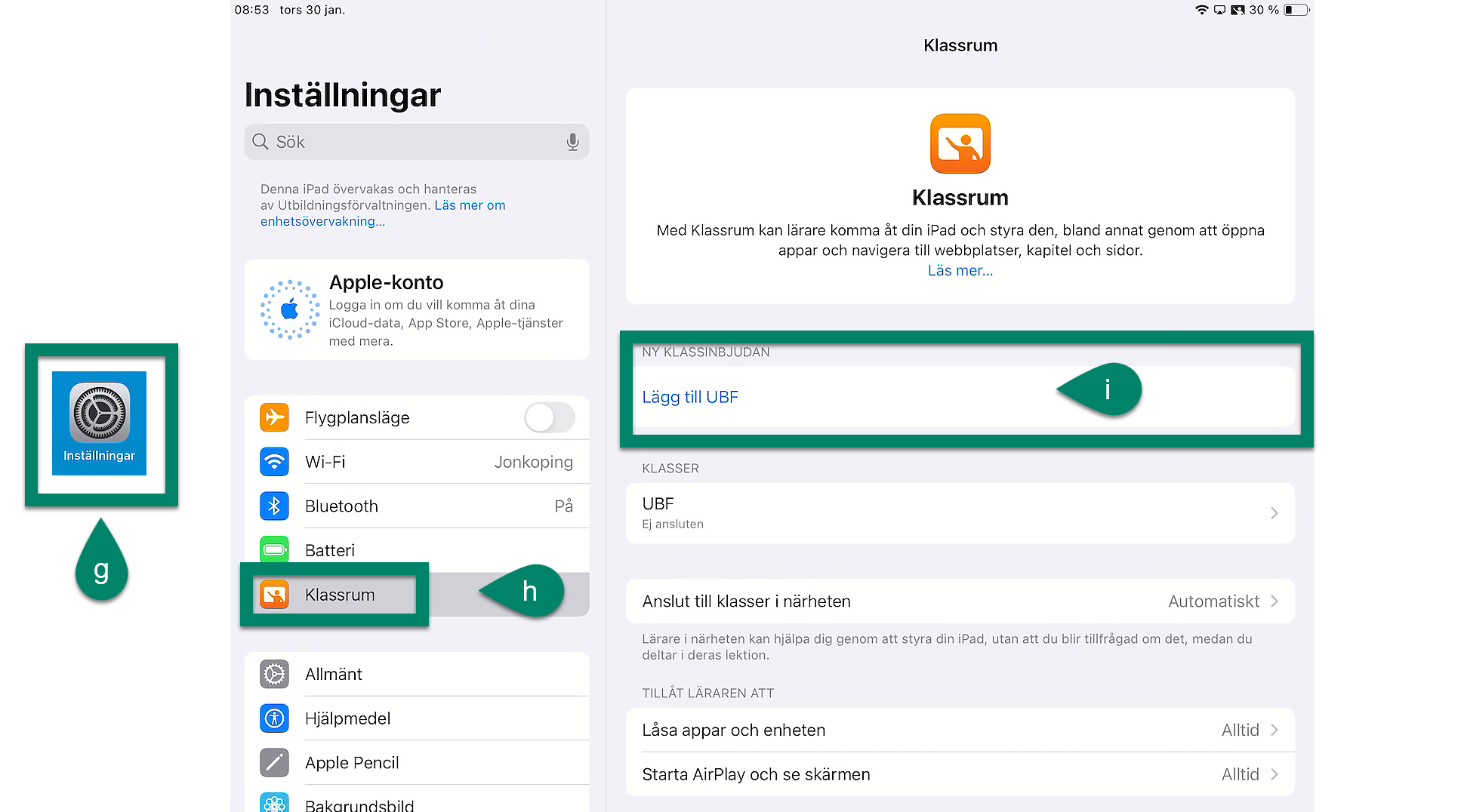 Lägg till klass i elevens iPad